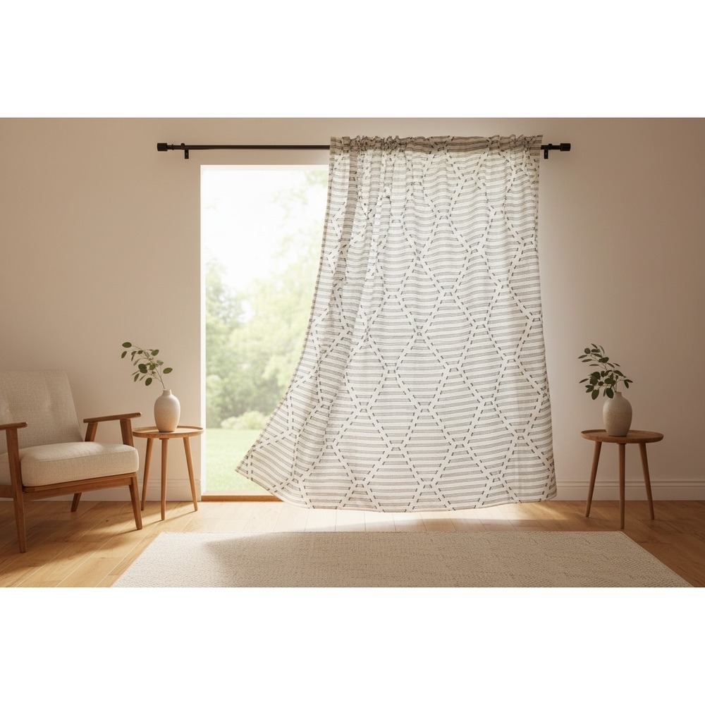 Boho Geometric Tufted Cotton Curtain White Black 70x64 Diamond Textured Panel